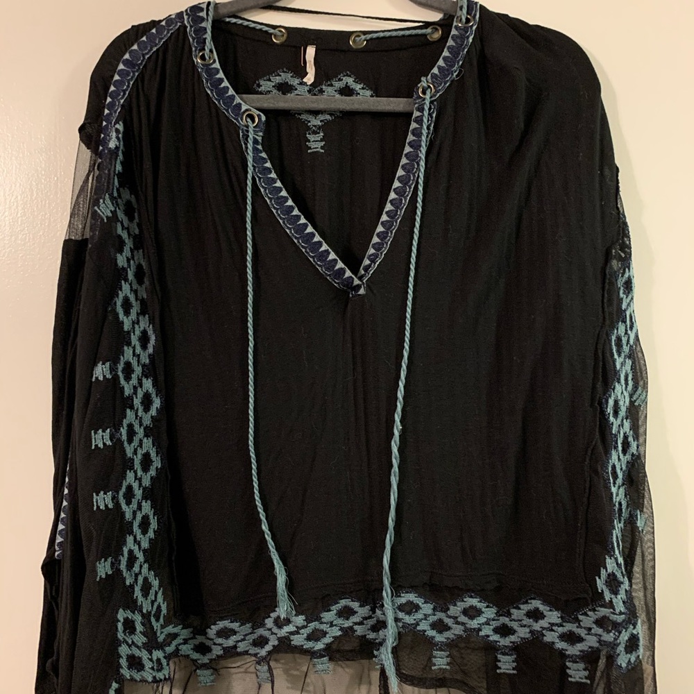 Free People Black and Blue Shirt